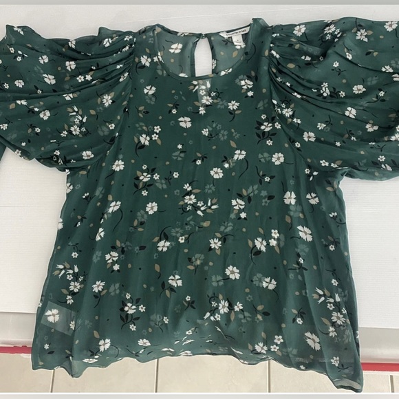 Country Road Blouse Top Green White Floral Long Sleeve Sheer Lightweight Size 8 - Picture 10 of 12